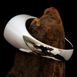 Perfectly crafted oval Initial Men's Ring black SON one word - Sterling Silver - BikeRing4u