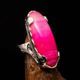 Artistic Sterling Silver Artwork Ring with oval pink Agate Cabochon - BikeRing4u
