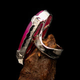 Artistic Sterling Silver Artwork Ring with oval pink Agate Cabochon - BikeRing4u