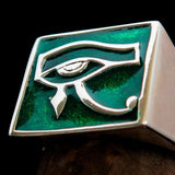Excellent crafted Men's Ring All seeing Udjat Eye of Ra Green - Sterling Silver - BikeRing4u
