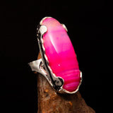 Artistic Sterling Silver Artwork Ring with oval pink Agate Cabochon - BikeRing4u
