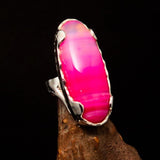 Artistic Sterling Silver Artwork Ring with oval pink Agate Cabochon - BikeRing4u