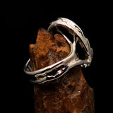 Artwork Sterling Silver Ring with oval Green Malachite - Size 10.5 - BikeRing4u