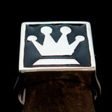 Perfectly crafted Men's Chess Player Ring Queen's Crown Black - Sterling Silver - BikeRing4u