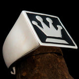 Perfectly crafted Men's Chess Player Ring Queen's Crown Black - Sterling Silver - BikeRing4u