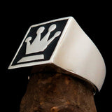 Perfectly crafted Men's Chess Player Ring Queen's Crown Black - Sterling Silver - BikeRing4u