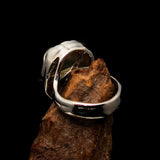 Artistic Sterling Silver Artwork Ring with oval yellow Agate Cabochon - BikeRing4u