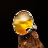 Artistic Sterling Silver Artwork Ring with oval yellow Agate Cabochon - BikeRing4u