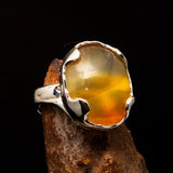 Artistic Sterling Silver Artwork Ring with oval yellow Agate Cabochon - BikeRing4u