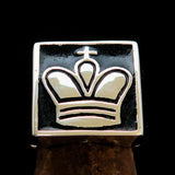 Perfectly crafted Men's Chess Player Ring King's Crown Black - Sterling Silver - BikeRing4u