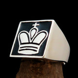 Perfectly crafted Men's Chess Player Ring King's Crown Black - Sterling Silver - BikeRing4u