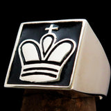 Perfectly crafted Men's Chess Player Ring King's Crown Black - Sterling Silver - BikeRing4u