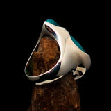 Minimalistic Sterling Silver Ring with pear shaped green Agate Cabochon - BikeRing4u