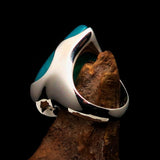 Minimalistic Sterling Silver Ring with pear shaped green Agate Cabochon - BikeRing4u