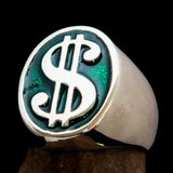 Excellent crafted Men's Currency Ring US Dollar Symbol Green - Sterling Silver - BikeRing4u