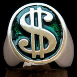 Excellent crafted Men's Currency Ring US Dollar Symbol Green - Sterling Silver - BikeRing4u