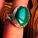 Artwork Sterling Silver Ring with oval Green Malachite - Size 10.5 - BikeRing4u