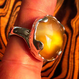 Artistic Sterling Silver Artwork Ring with oval yellow Agate Cabochon - BikeRing4u