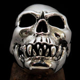 Excellent crafted Men's Zombie Fang Skull Ring - Antiqued Sterling Silver - BikeRing4u
