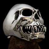 Excellent crafted Men's Zombie Fang Skull Ring - Antiqued Sterling Silver - BikeRing4u