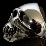 Excellent crafted Men's Zombie Fang Skull Ring - Antiqued Sterling Silver - BikeRing4u