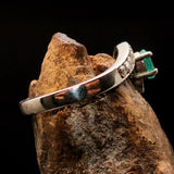 Sterling Silver Solitaire Ring with oval Green Emerald and white CZ - Size 5.75 - BikeRing4u