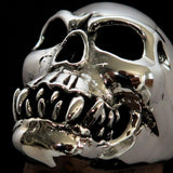 Excellent crafted Men's Zombie Fang Skull Ring - Antiqued Sterling Silver - BikeRing4u