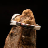 Sterling Silver Solitaire Ring with oval Green Emerald and white CZ - Size 5.75 - BikeRing4u