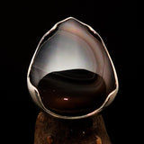 Minimalistic Sterling Silver Ring with pear shaped black Agate Cabochon - BikeRing4u