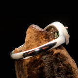 Sterling Silver Solitaire Ring with round Green Emerald and white CZ - Size 5 - BikeRing4u