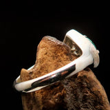 Sterling Silver Solitaire Ring with pear Green Emerald and white CZ - Size 5.5 - BikeRing4u