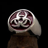 Nicely crafted Men's Bio Hazard Ring Red Toxic Waste Symbol - Sterling Silver - BikeRing4u