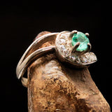 Sterling Silver Solitaire Ring with round Green Emerald and 13 white CZ - Size 6 - BikeRing4u