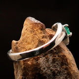 Sterling Silver Solitaire Ring with round Green Emerald and 13 white CZ - Size 6 - BikeRing4u