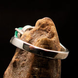 Sterling Silver Solitaire Ring with round Green Emerald and 13 white CZ - Size 6 - BikeRing4u