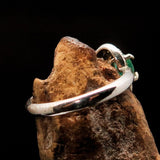 Sterling Silver Solitaire Ring with oval cut Green Emerald and 11 white CZ - Size 6.5 - BikeRing4u