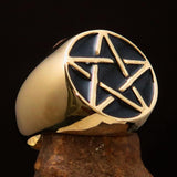 Excellent crafted Men's Pinky Ring Black Pentagram - Solid Brass - BikeRing4u