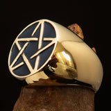 Excellent crafted Men's Pinky Ring Black Pentagram - Solid Brass - BikeRing4u