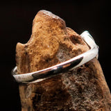 Sterling Silver Solitaire Ring with pear shape Green Emerald and white CZ - Size 7 - BikeRing4u