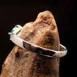 Sterling Silver Solitaire Ring with pear shape Green Emerald and white CZ - Size 7 - BikeRing4u