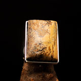 Rectangle shaped symmetric Artwork Sterling Silver Ring with Picture Jasper size 10 - BikeRing4u