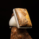 Rectangle shaped symmetric Artwork Sterling Silver Ring with Picture Jasper size 10 - BikeRing4u