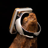 Rectangle shaped symmetric Artwork Sterling Silver Ring with Picture Jasper size 10 - BikeRing4u