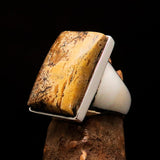 Rectangle shaped symmetric Artwork Sterling Silver Ring with Picture Jasper size 10 - BikeRing4u