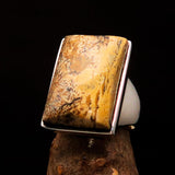 Rectangle shaped symmetric Artwork Sterling Silver Ring with Picture Jasper size 10 - BikeRing4u