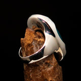 Minimalistic Sterling Silver Ring with oval shaped green Agate Cabochon - BikeRing4u
