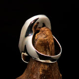 Minimalistic Sterling Silver Ring with oval shaped green Agate Cabochon - BikeRing4u