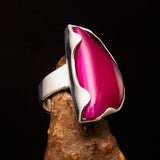 Asymmetric Sterling Silver Ring with fancy shaped pink Agate Cabochon - BikeRing4u