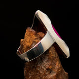 Asymmetric Sterling Silver Ring with fancy shaped pink Agate Cabochon - BikeRing4u
