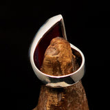 Asymmetric Sterling Silver Ring with fancy shaped pink Agate Cabochon - BikeRing4u